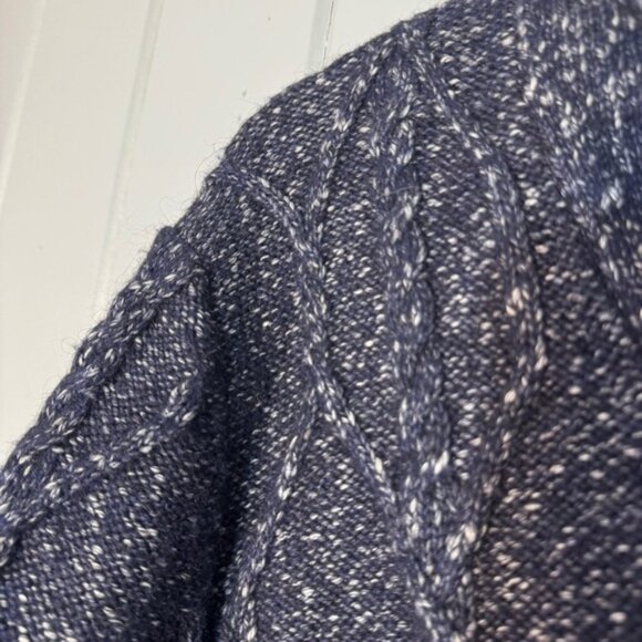 Banana Republic Sweater Mens Preppy Navy white Cable Knit Shawl Neck Yak Hair L - Picture 4 of 14